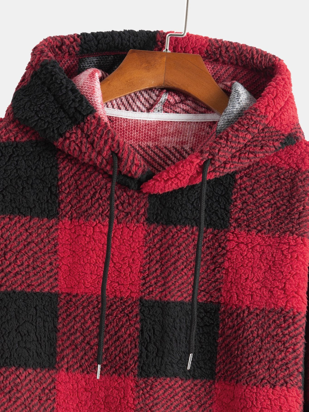 Teddy-Kapuzenpullover mit Karomuster