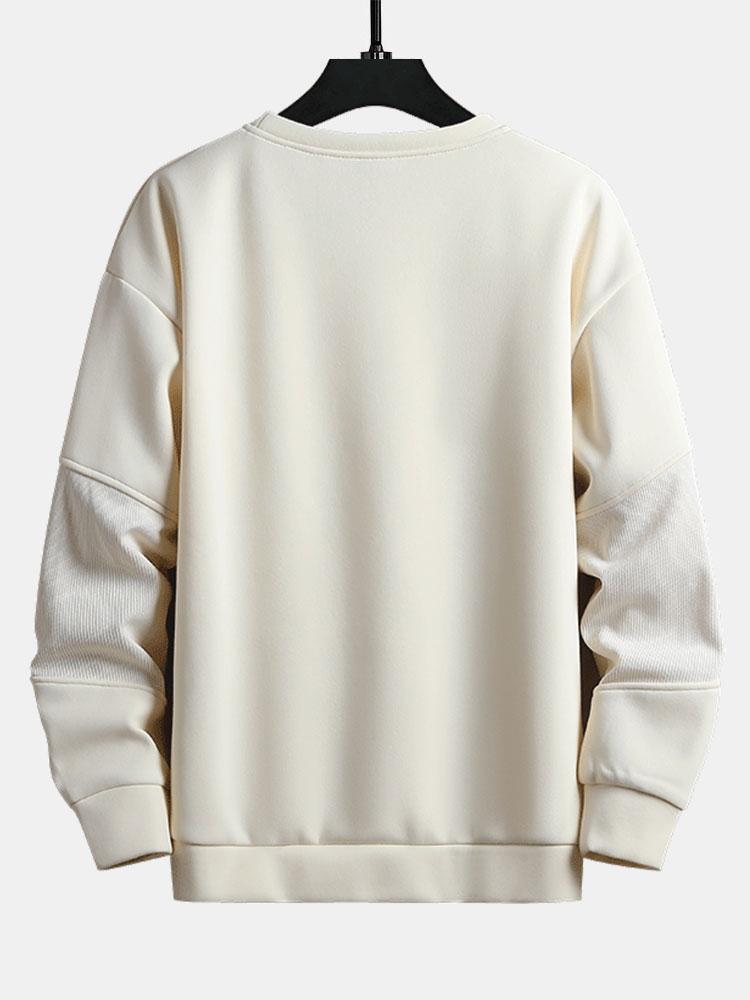 Textured Fabric Patchwork Crew Neck Sweatshirt