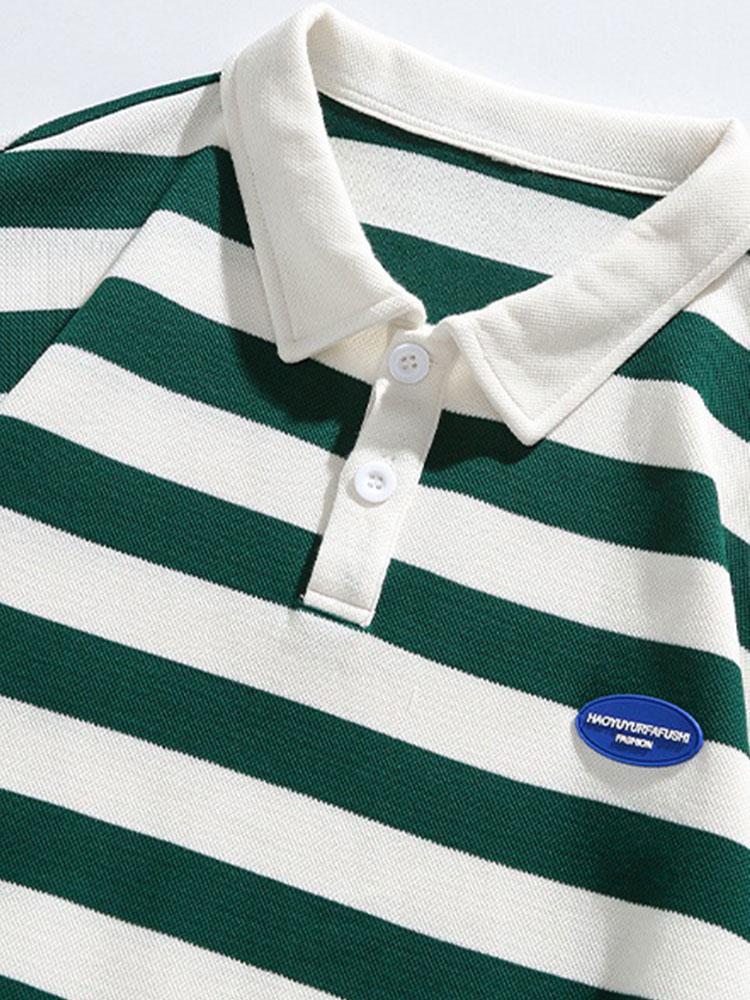 Relax Fit Waffle Striped Polo Sweatshirt