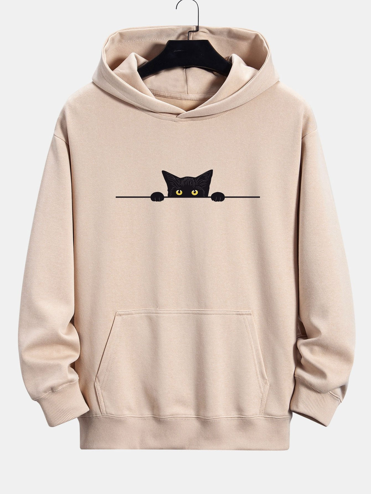 Black Cat Print Relax Fit Hoodie