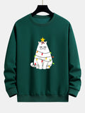 Christmas Lights White Cat Print Relax Fit Sweatshirt