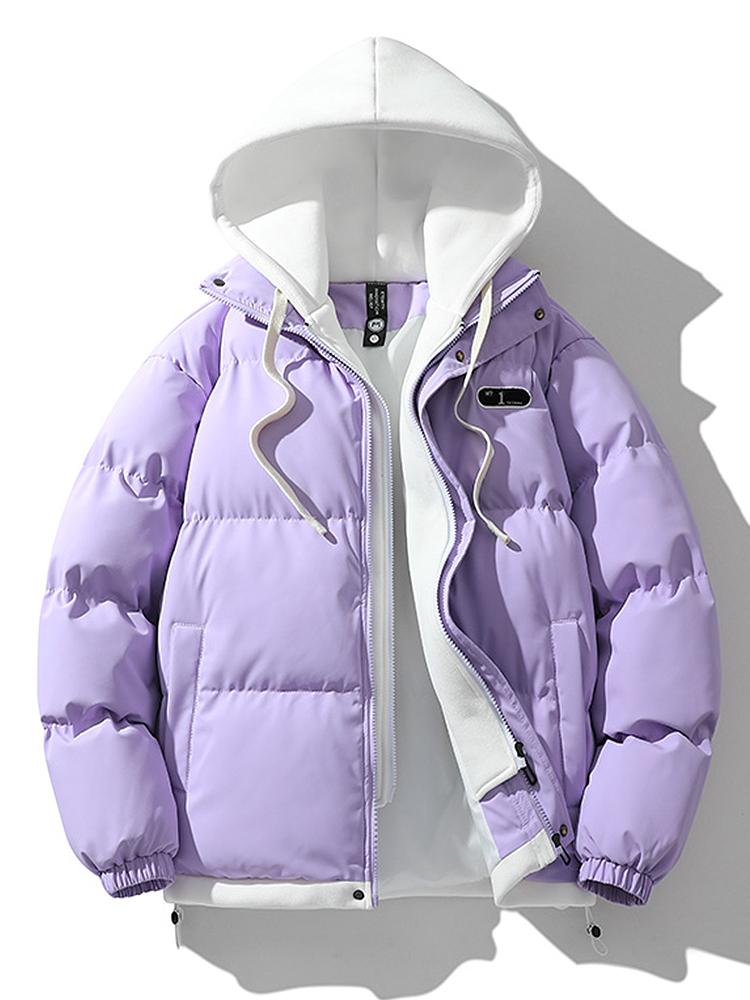 Contrast Zip Up Hooded Puffer Coat
