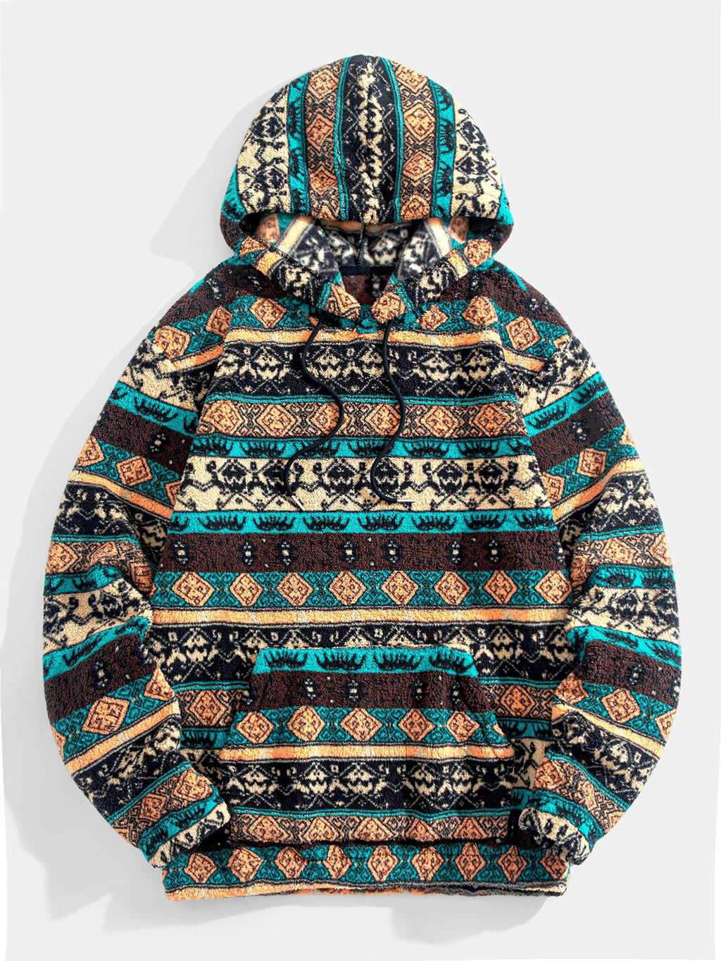 Ethnischer Hoodie aus geometrischem Teddyfleece