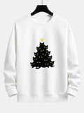 Black Cat Christmas Tree Print Relax Fit Sweatshirt