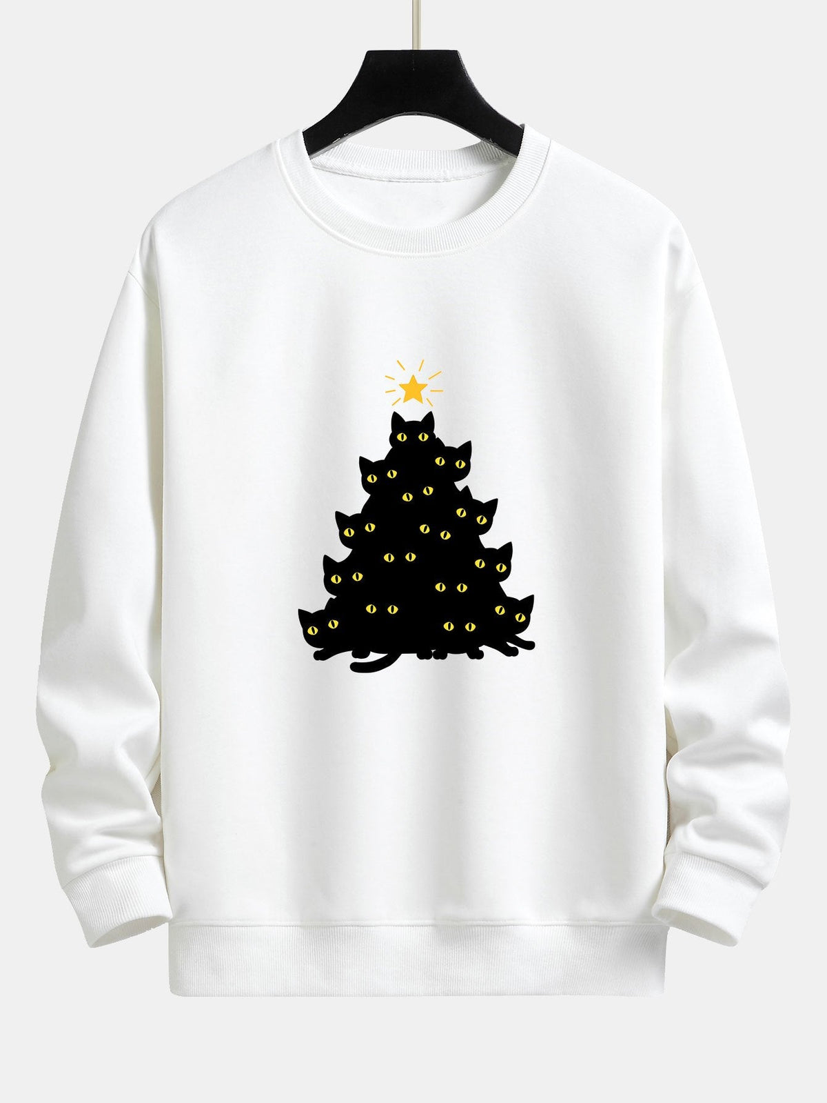 Black Cat Christmas Tree Print Relax Fit Sweatshirt