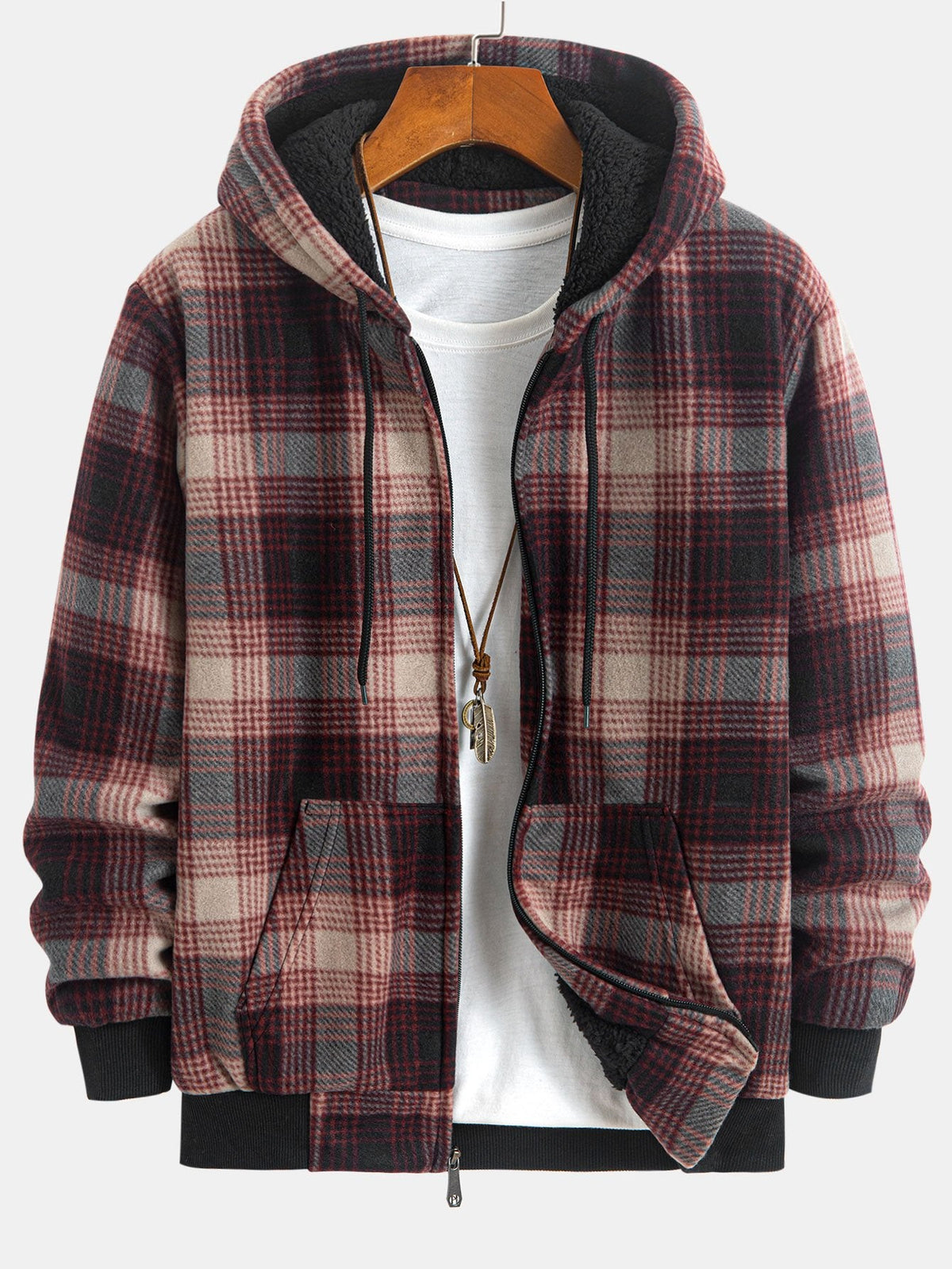 Teddy Fleece Lined Flannel Plaid Hoodie