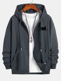 Black Cat Print Relax Fit Zip Hoodie