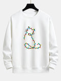 Christmas Lights Cat Print Relax Fit Sweatshirt