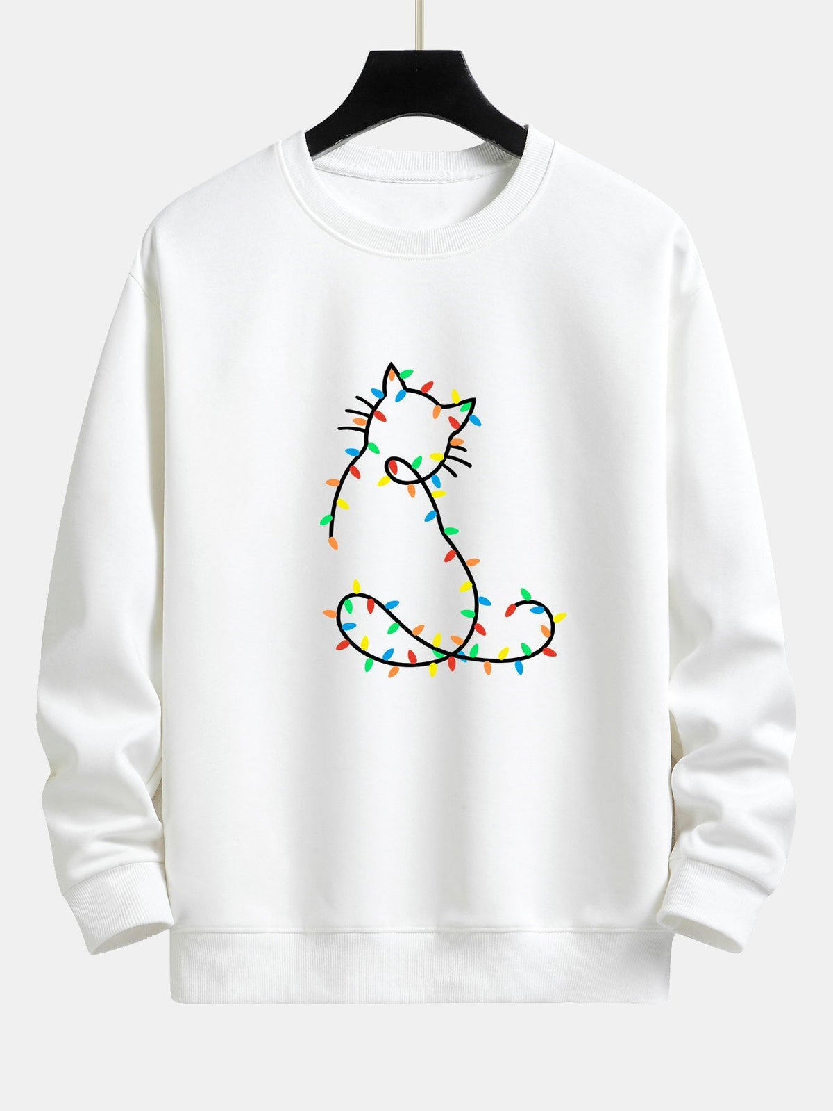 Christmas Lights Cat Print Relax Fit Sweatshirt