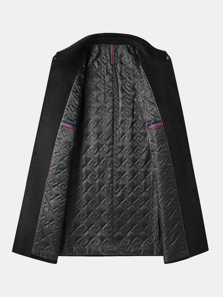 Quilted Lined Wool Blend Lapel Overcoat