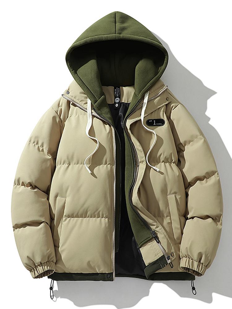 Contrast Zip Up Hooded Puffer Coat