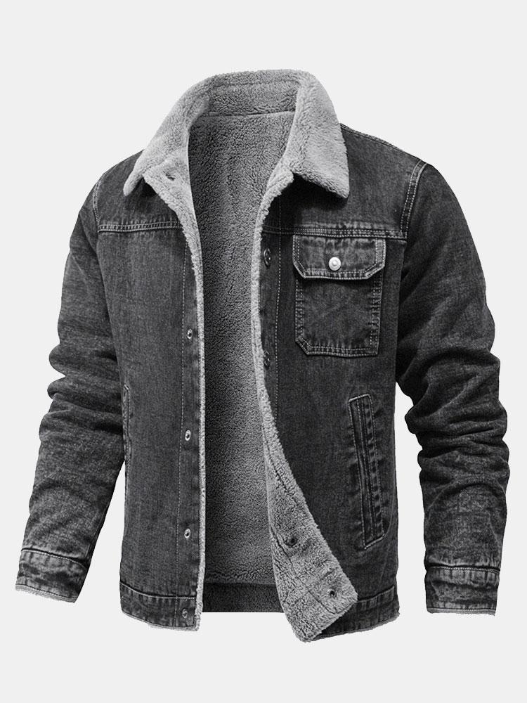 Teddy Lined Washed Denim Jacket