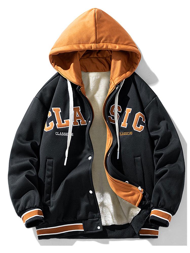 2 In 1Plush Lined Corduroy Hooded Baseball Jacket