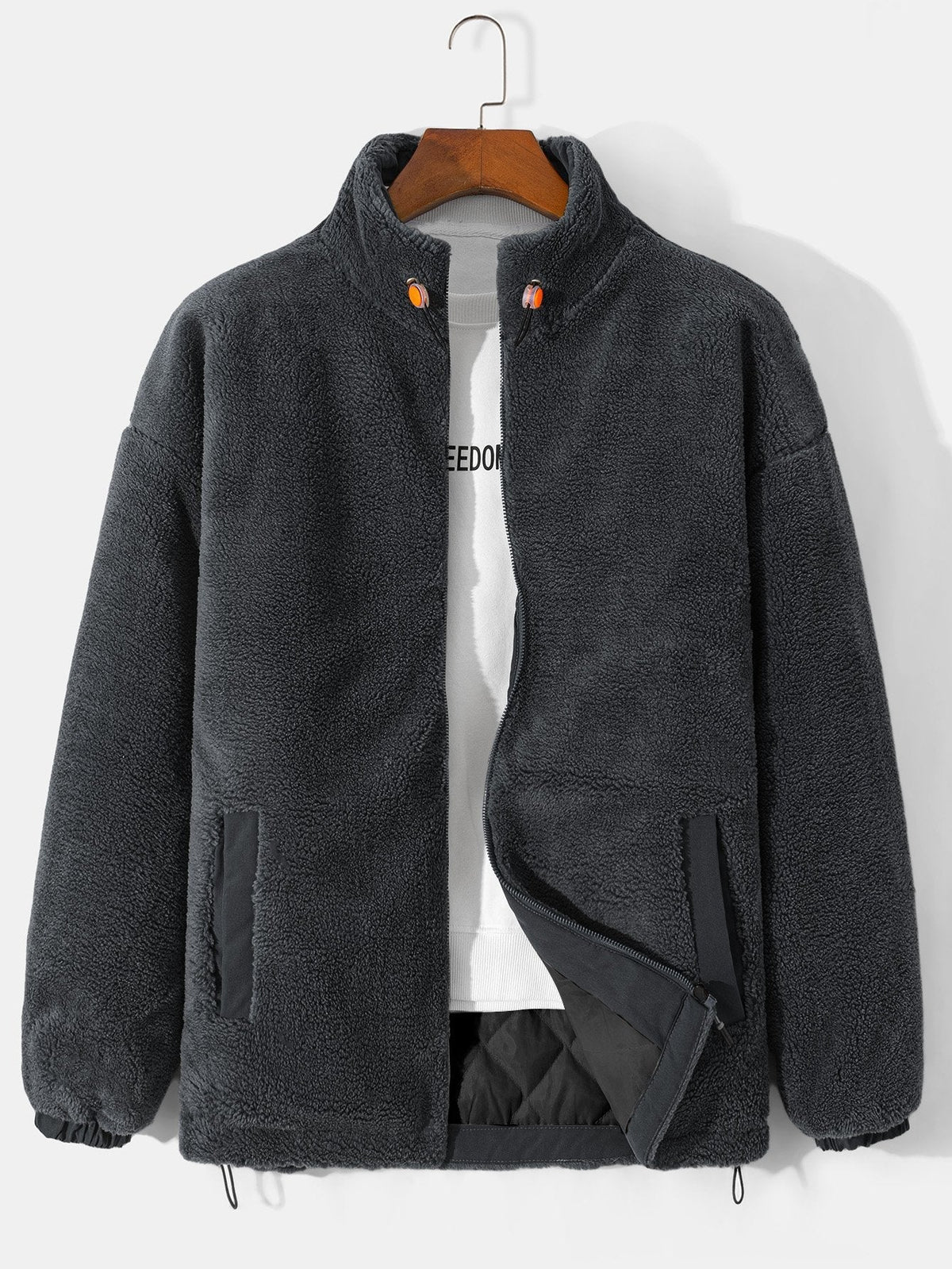 Quilted Lined Teddy Fleece Zip Up Coat