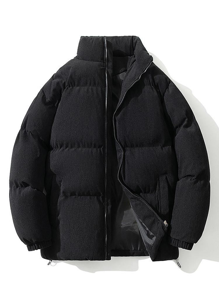 Funnel Neck Corduroy Puffer Coat