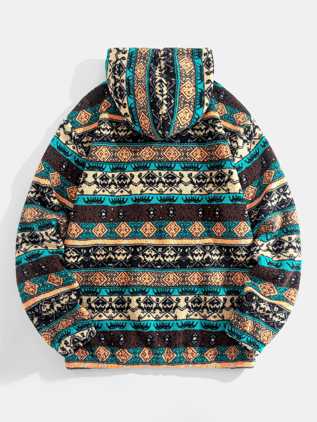 Ethnischer Hoodie aus geometrischem Teddyfleece