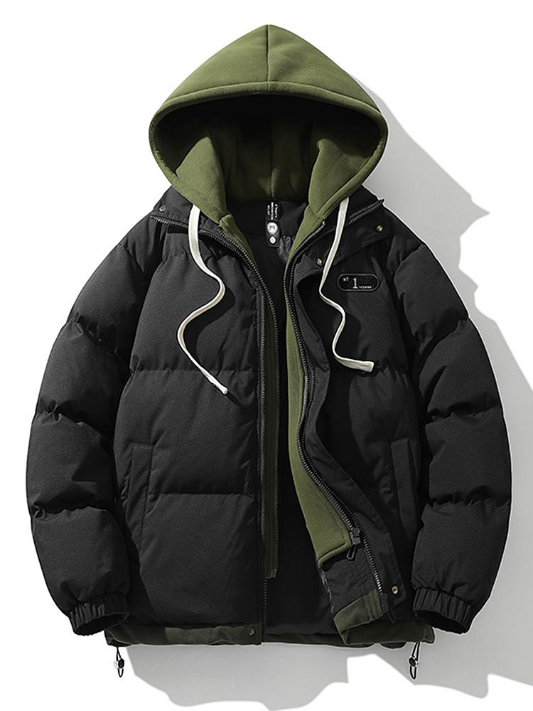 Contrast Zip Up Hooded Puffer Coat