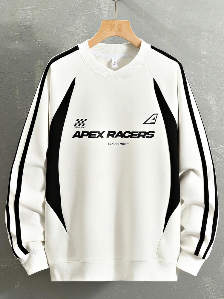 Oversize Racing Slogan Color Block Sweatshirt
