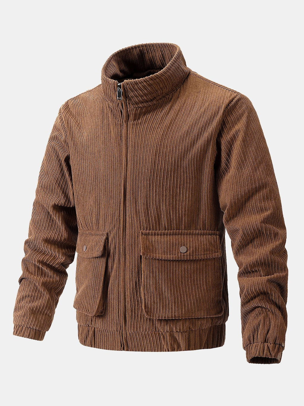 Funnel Neck Zipped Corduroy Jacket
