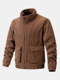 Funnel Neck Zipped Corduroy Jacket