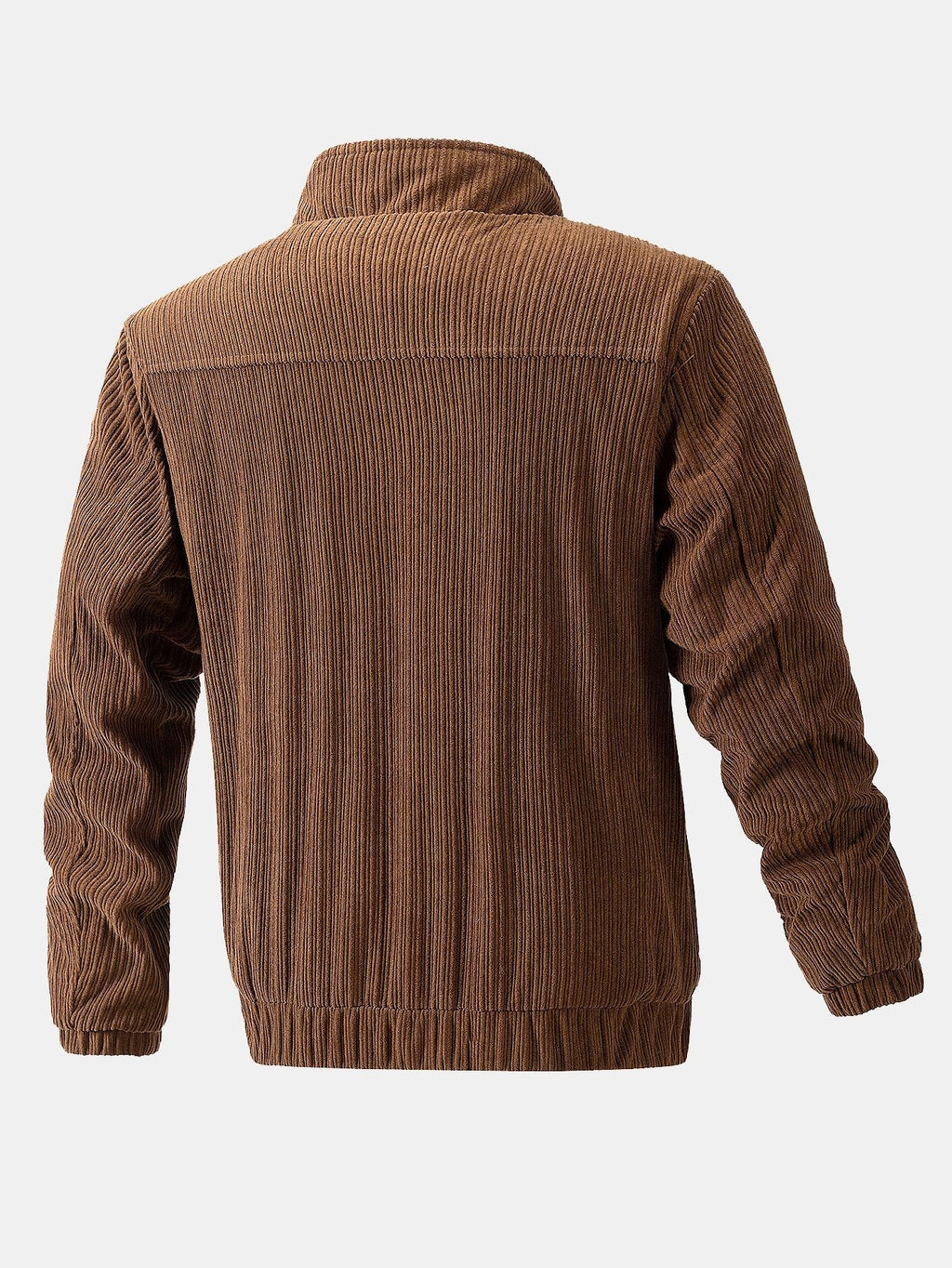 Funnel Neck Zipped Corduroy Jacket
