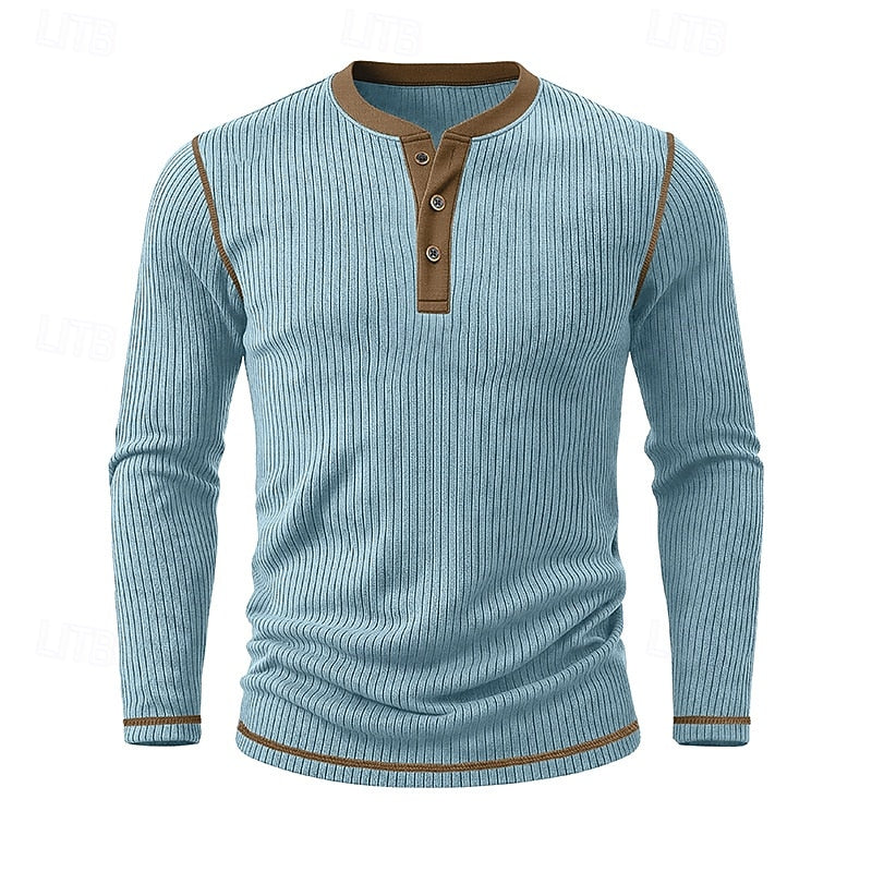 Owen | Geripptes Henley-Shirt mit langen Ärmeln