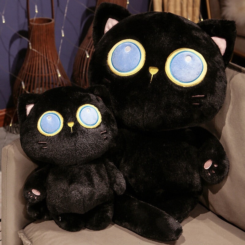 Enchanting Arrayah: The Blue-Eyed Black Cat Plush Companion