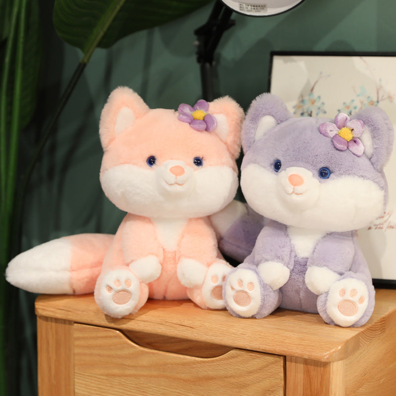 Charming Pastel Flower Fox Plushies: Asami & Akira Duo
