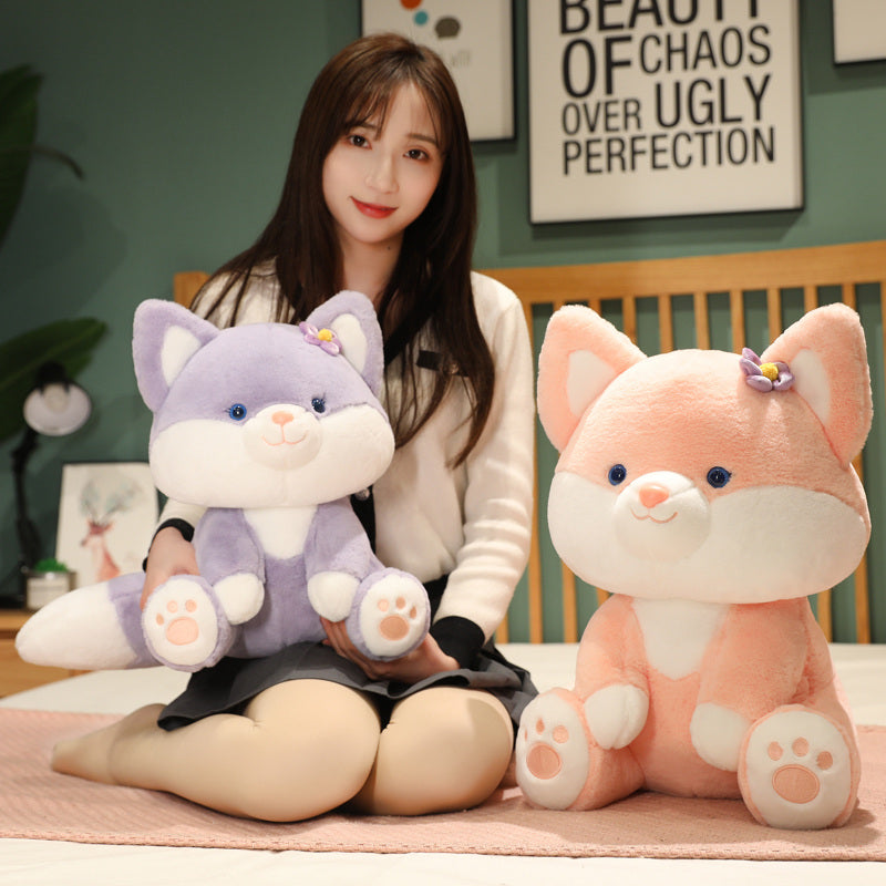 Charming Pastel Flower Fox Plushies: Asami & Akira Duo