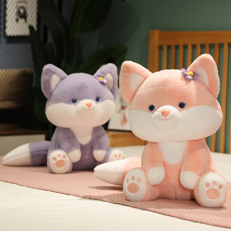 Charming Pastel Flower Fox Plushies: Asami & Akira Duo