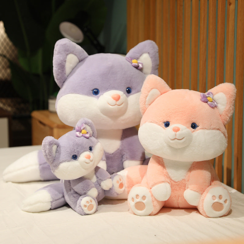 Charming Pastel Flower Fox Plushies: Asami & Akira Duo