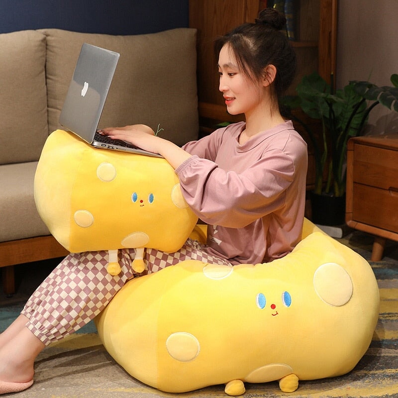 Adorable Cube-Shaped Cheese Block Plush Toy