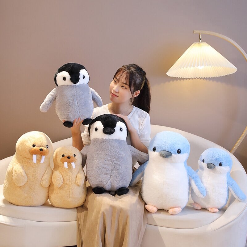 Adorable Fluffy Penguin and Walrus Plush Toys