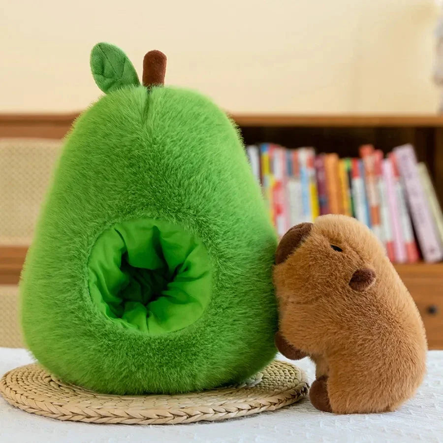 Adorable Fluffy Avocado Capybara Plush Toy