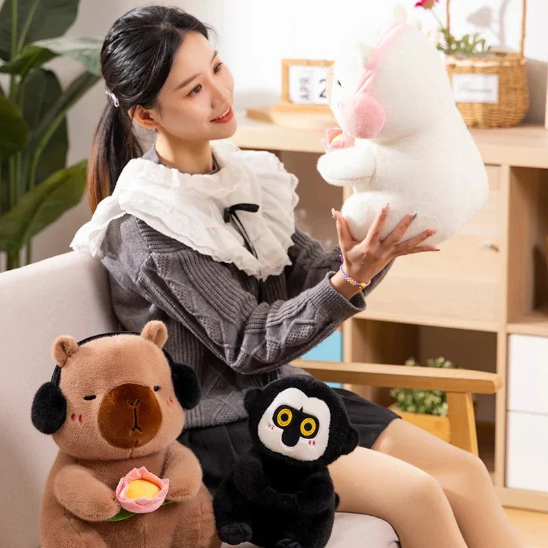 Adorable Fluffy Capybara & Monkey Buddy Plushies