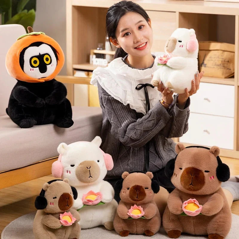 Adorable Fluffy Capybara and Monkey Plushie Friends