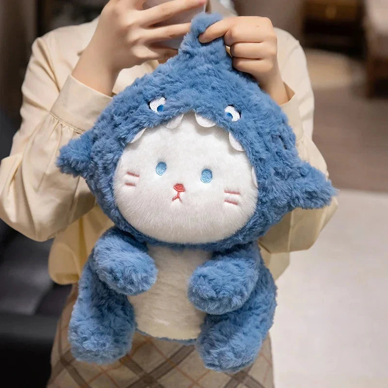Fluffy Dog & Cat in Shark Outfit Plushie
