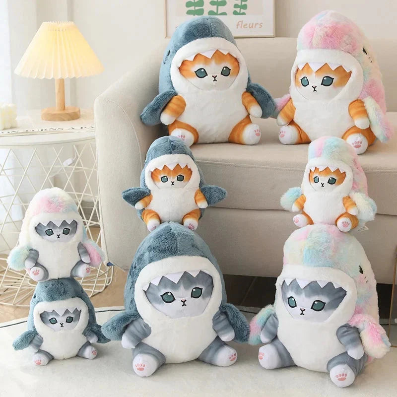 Adorable Fluffy Kawaii Gray Shark Cat Plushies for Cuddly Comfort