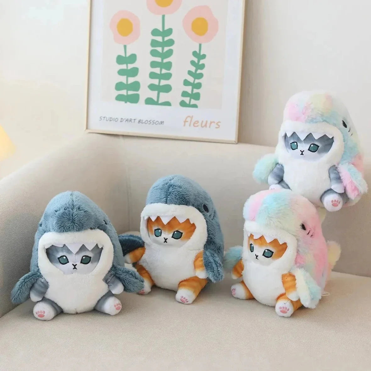 Adorable Fluffy Kawaii Gray Shark Cat Plushies for Cuddly Comfort