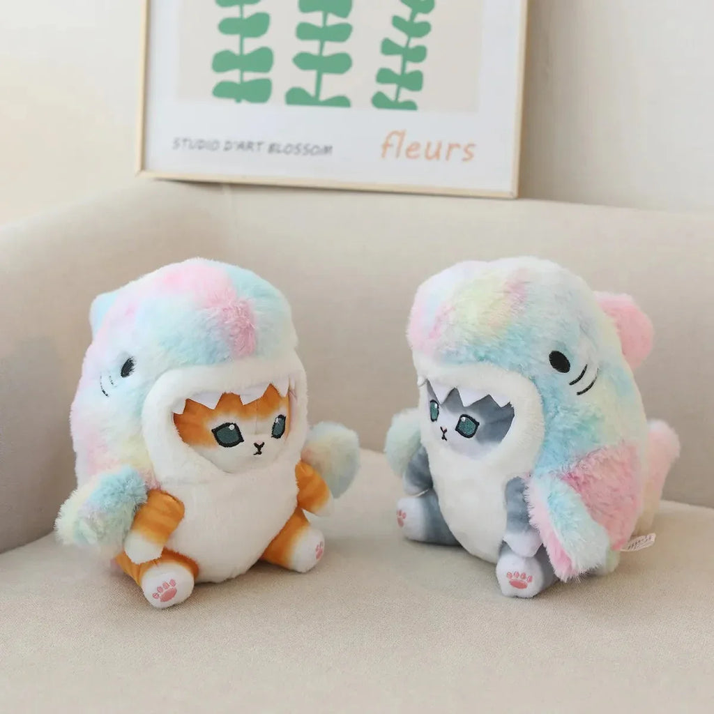 Adorable Fluffy Kawaii Gray Shark Cat Plushies for Cuddly Comfort