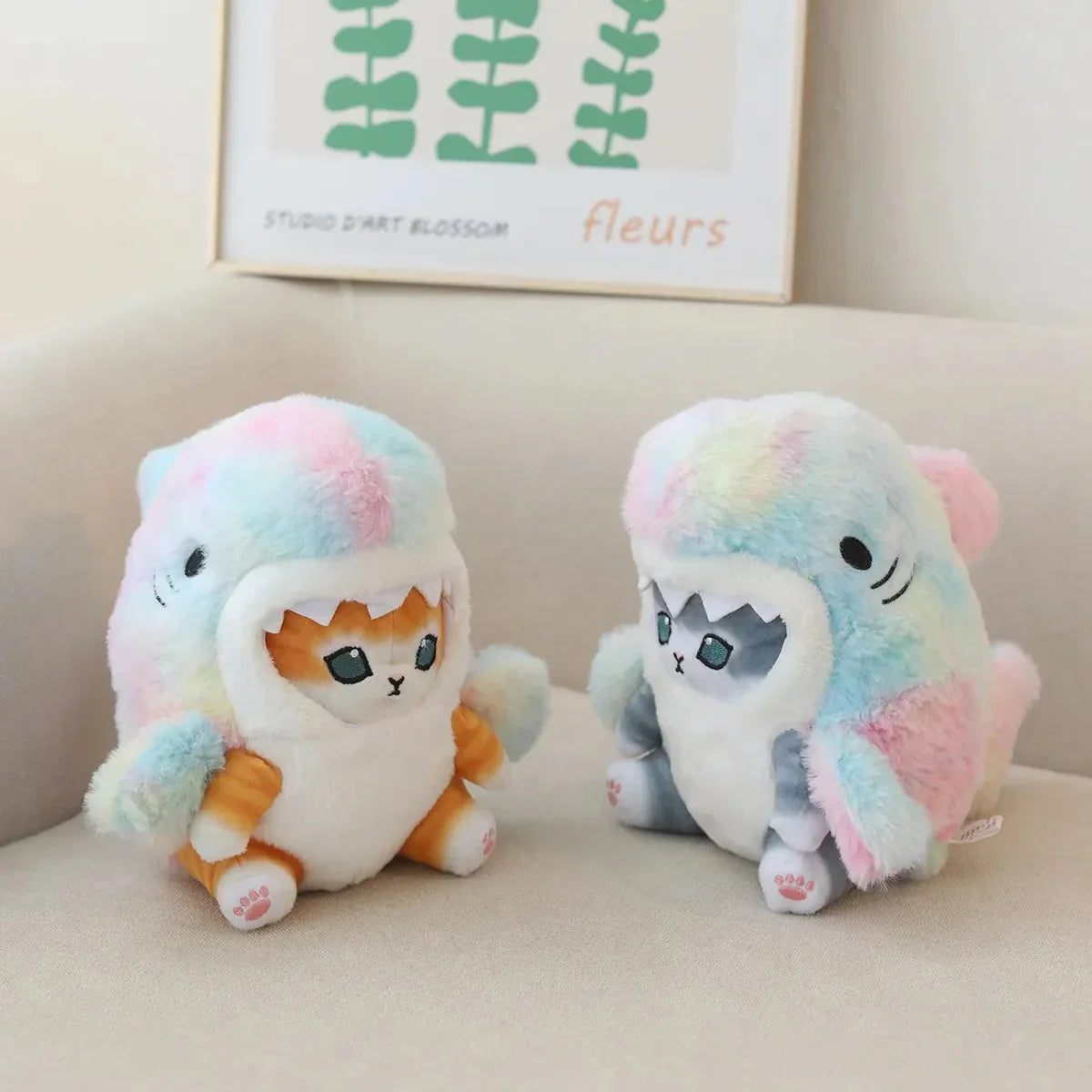 Adorable Fluffy Kawaii Gray Shark Cat Plushies for Cuddly Comfort