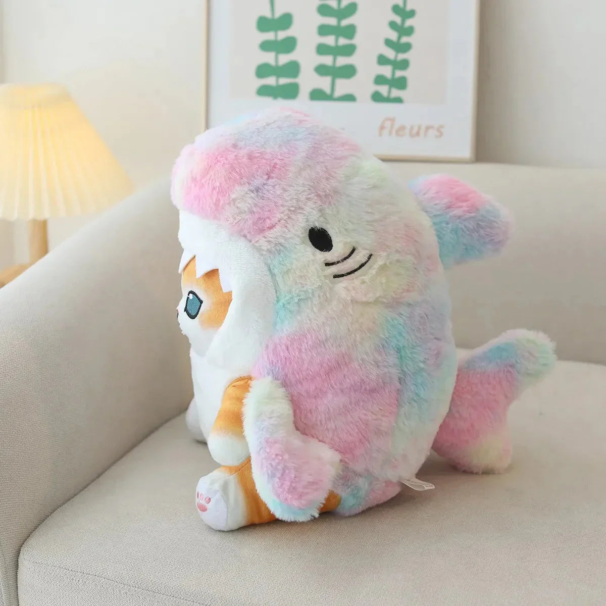Adorable Fluffy Kawaii Gray Shark Cat Plushies for Cuddly Comfort