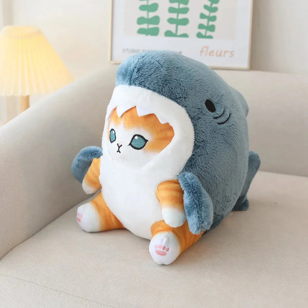 Adorable Fluffy Kawaii Gray Shark Cat Plushies for Cuddly Comfort