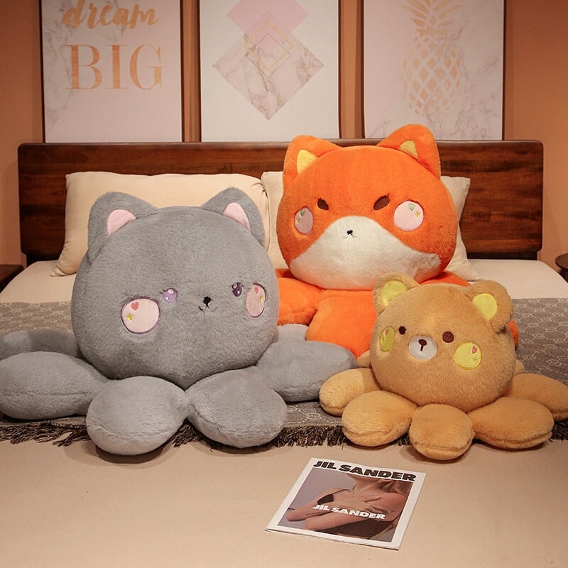 Adorable Fluffy Plushies: Octo-Animal Fox, Cat, Bunny, and Bear Collection