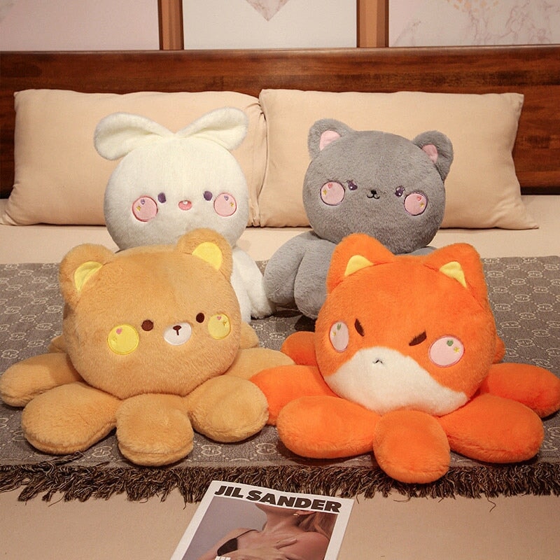 Adorable Fluffy Plushies: Octo-Animal Fox, Cat, Bunny, and Bear Collection