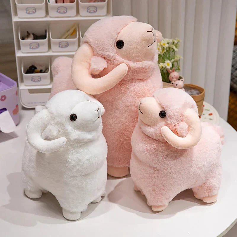 Adorable Fluffy Pink and White Sheep Ram Plush Toys