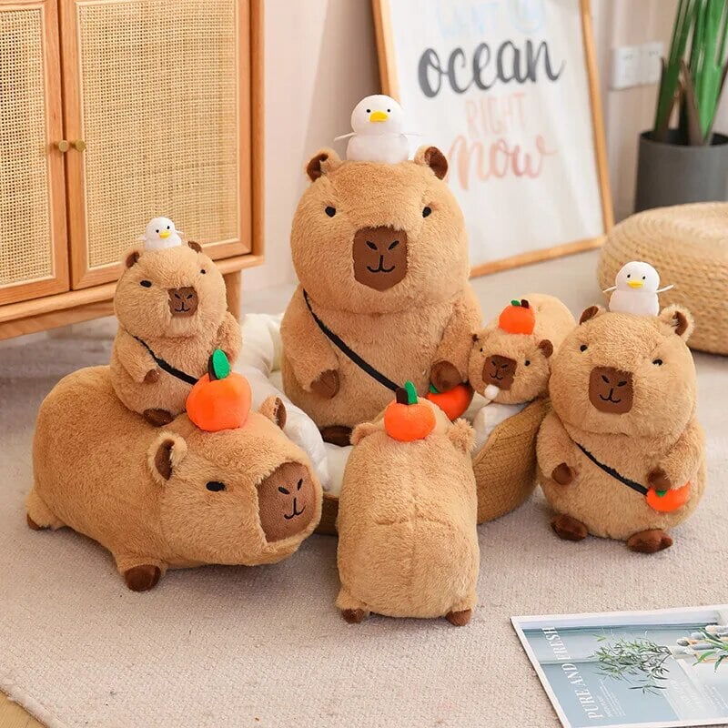 Fluffy Sleepy Capybara with Orange Plushie
