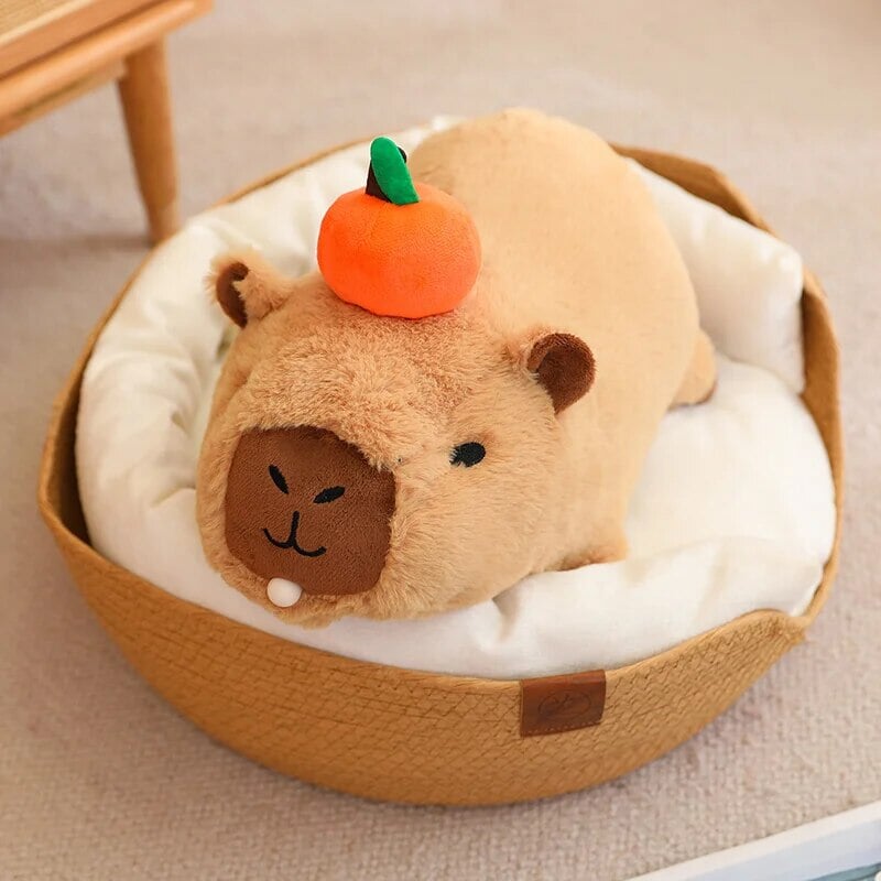 Fluffy Sleepy Capybara with Orange Plushie