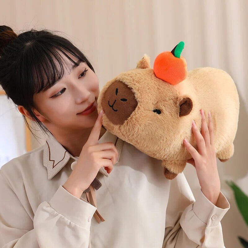 Fluffy Sleepy Capybara with Orange Plushie