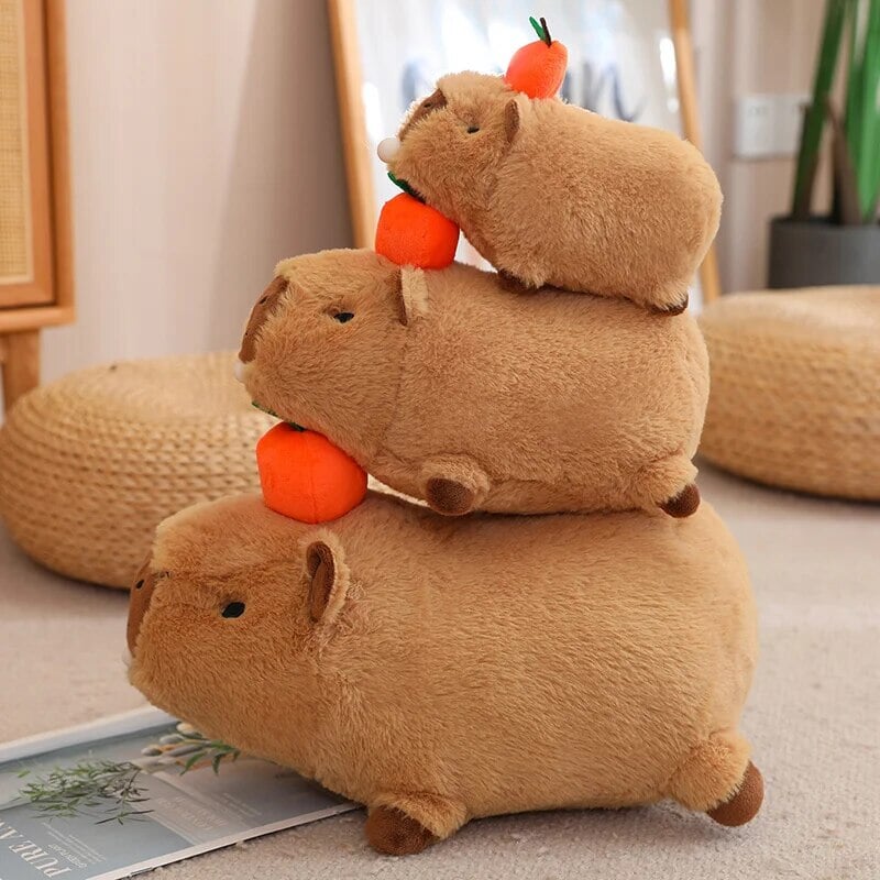 Fluffy Sleepy Capybara with Orange Plushie